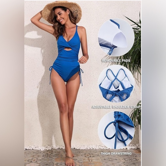 New classic ribbed seafoam Blue 
Ruched Tummycontrol Sides 
Swimsuit bathingsuit - Picture 5 of 8